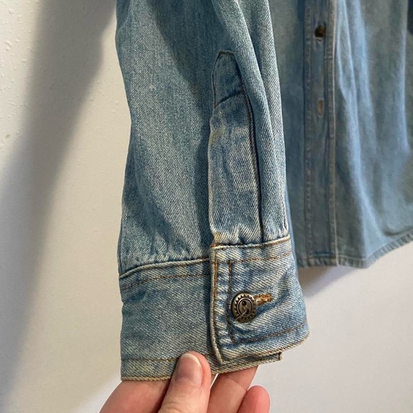 Vintage Western Denim Suede Metal Detailed Long Sleeve Button-Down Shirt - Picture 3 of 8